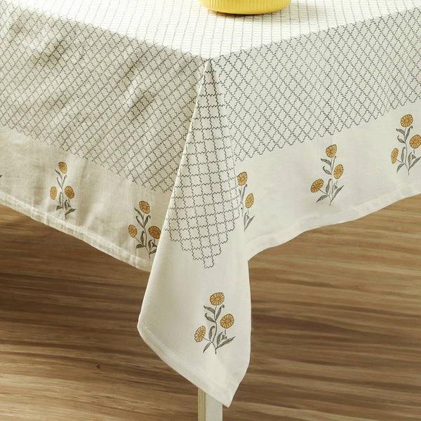 Marigold Table Cloth | Ivory & Grey | 60x90 Inches