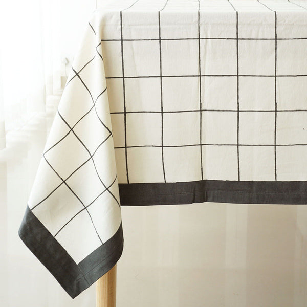 Checkered Table Cloth | Ivory & Grey | 60x90 Inches