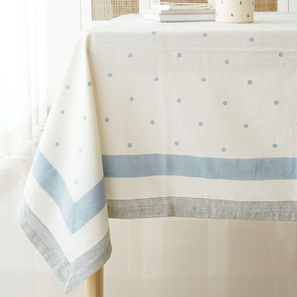 Polka Table Cloth | Ivory & Blue | 60x90 Inches