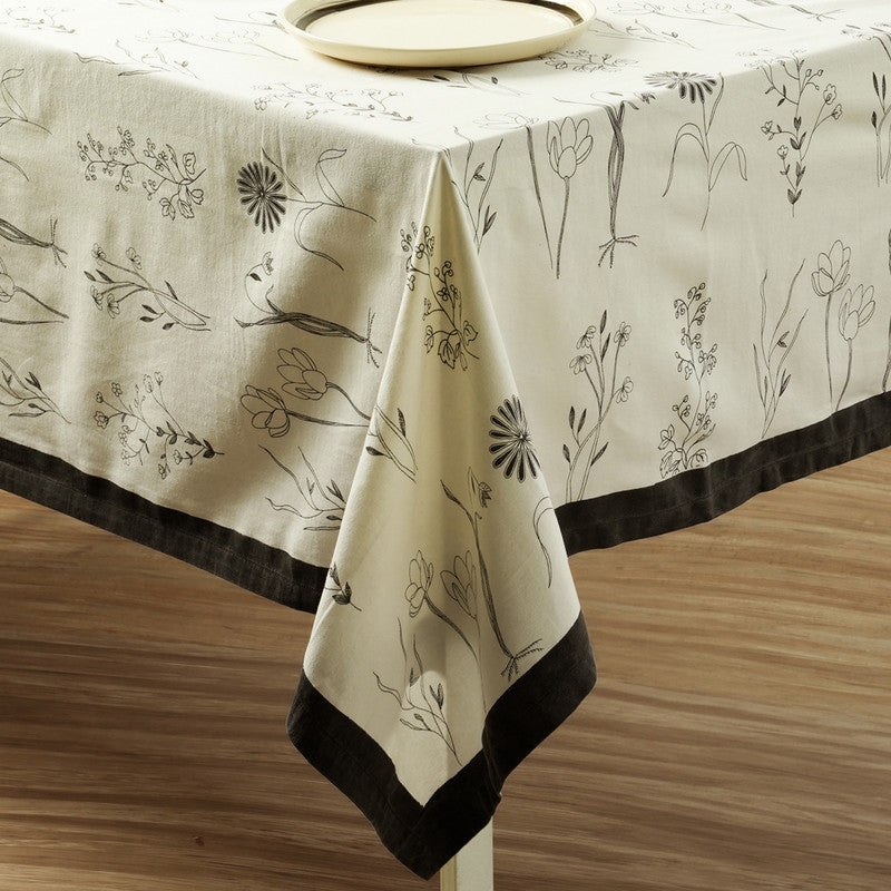 Cotton Table Cloth | Ivory & Grey | 60x90 Inches