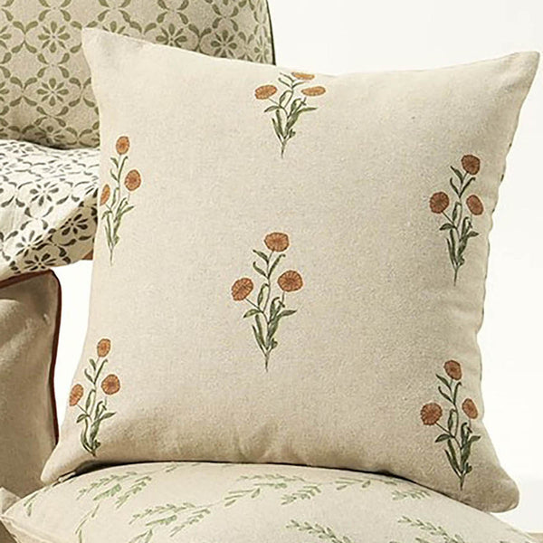 Marigold Cotton Cushion Cover | Beige | 16x16 Inches