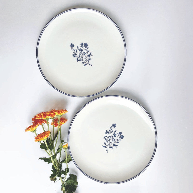 Porcelain Dinner Plates | Cicely | White & Blue | Set of 2