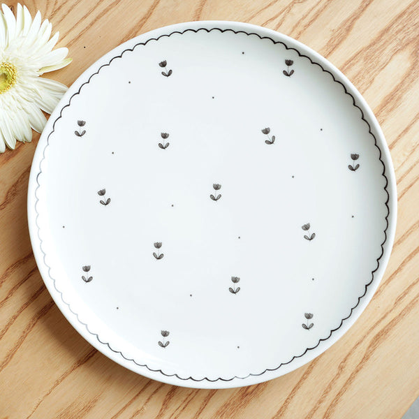 Porcelain Dinner Plate | Ditsy | White & Black | Set of 2