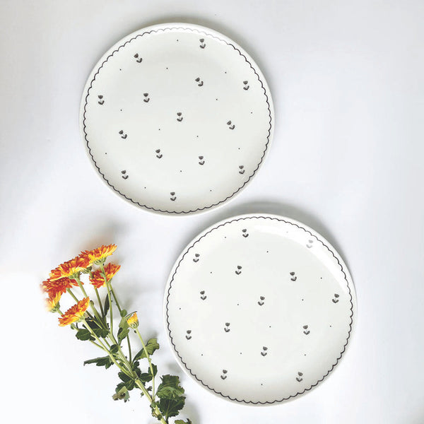 Porcelain Dinner Plate | Ditsy | White & Black | Set of 2