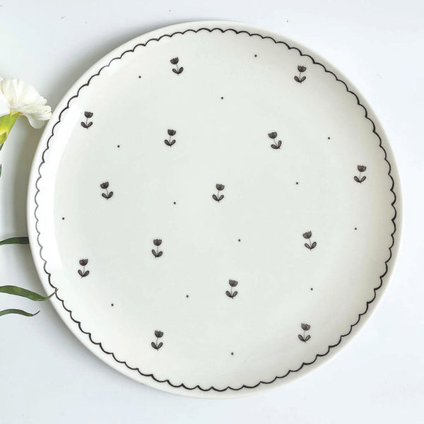 Porcelain Dinner Plate | Ditsy | White & Black | Set of 2