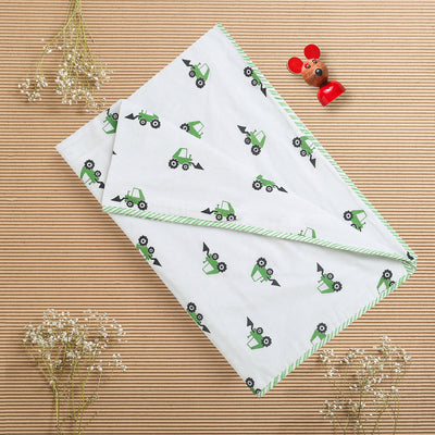 Mul Cotton Blanket for Kids | Reversible | White & Green | Reversible | White & Green | 101 x 152 cm