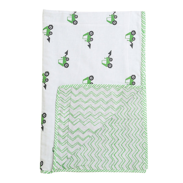 Mul Cotton Blanket for Kids | Reversible | White & Green | Reversible | White & Green | 101 x 152 cm