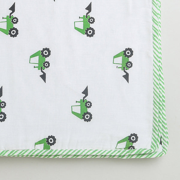 Mul Cotton Blanket for Kids | Reversible | White & Green | Reversible | White & Green | 101 x 152 cm