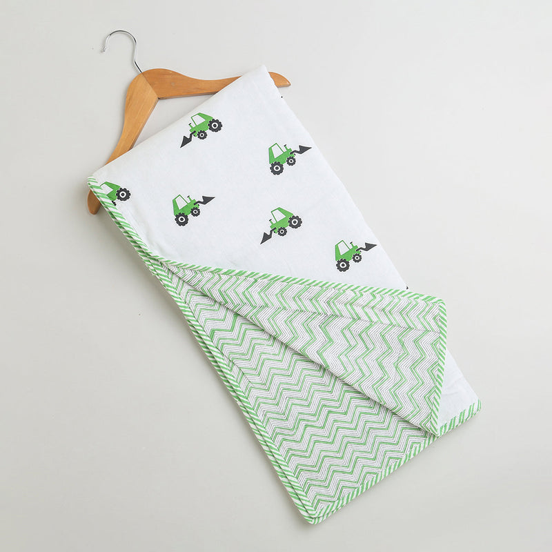 Mul Cotton Blanket for Kids | Reversible | White & Green | Reversible | White & Green | 101 x 152 cm