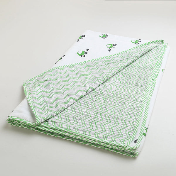 Mul Cotton Blanket for Kids | Reversible | White & Green | Reversible | White & Green | 101 x 152 cm