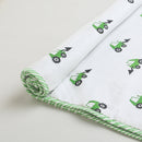 Mul Cotton Blanket for Kids | Reversible | White & Green | Reversible | White & Green | 101 x 152 cm