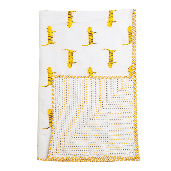 Mul Cotton Blanket for Kids | Reversible | White & Yellow | Reversible | White & Yellow | 101 x 152 cm