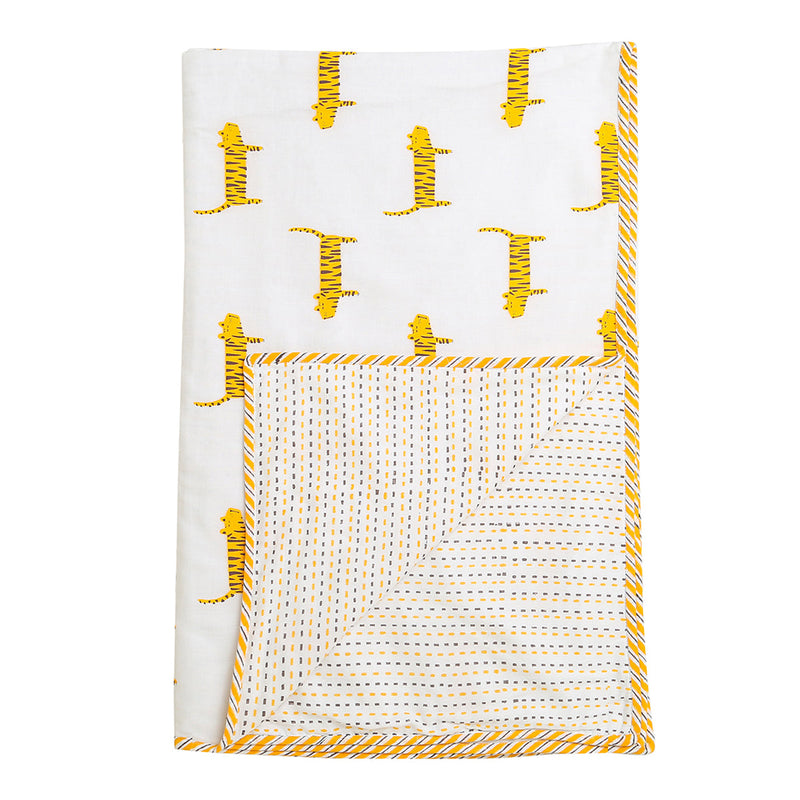 Mul Cotton Blanket for Kids | Reversible | White & Yellow | Reversible | White & Yellow | 101 x 152 cm