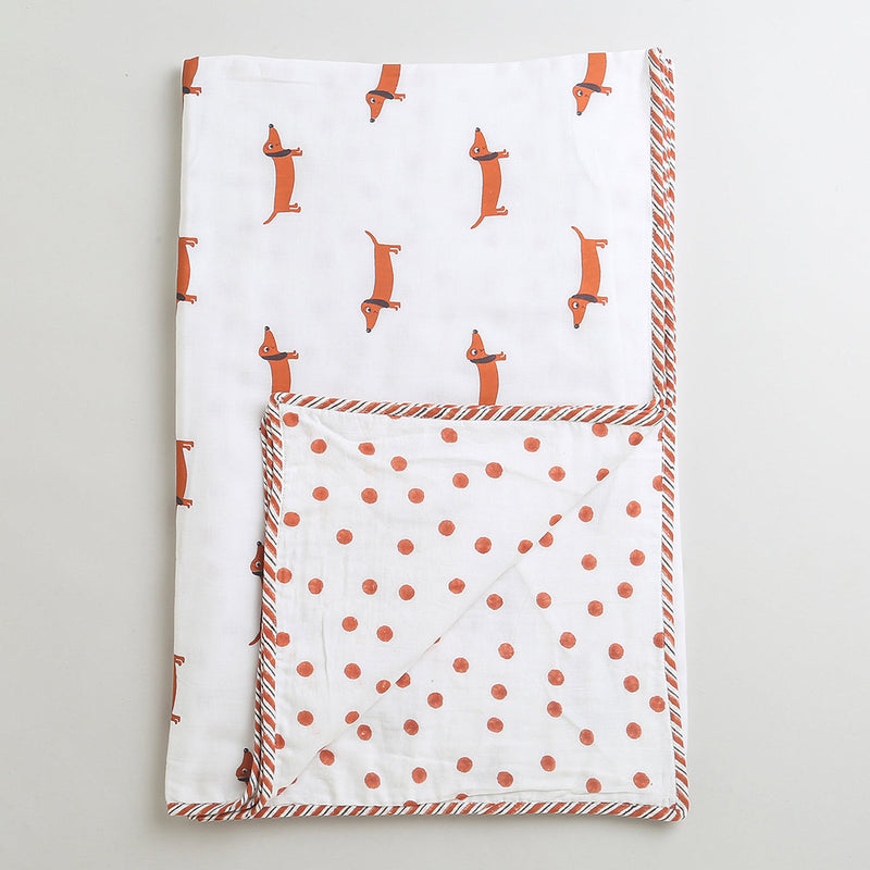 Mul Cotton Kids Blanket | Reversible | White & Brown | Reversible | White & Brown | 101 x 152 cm