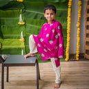 Boys Cotton Kurta Pajama | Lotus Print | Magenta.