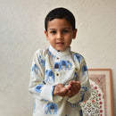 Kids Kurta Pajama | Cambric Cotton | Elephant Print | White