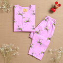 Kids Kurta Pajama Set | Cambric Cotton | Deer Print | Lavender Purple