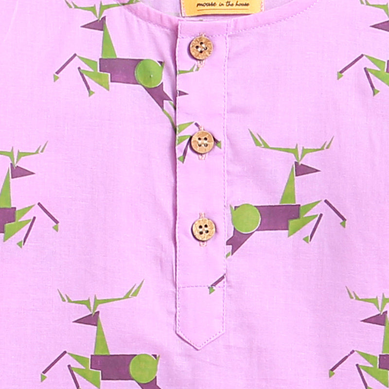 Kids Kurta Pajama Set | Cambric Cotton | Deer Print | Lavender Purple