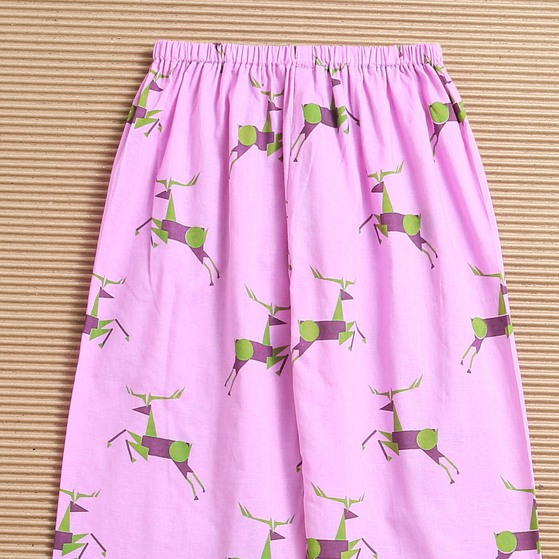 Kids Kurta Pajama Set | Cambric Cotton | Deer Print | Lavender Purple