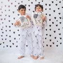 Cotton Night Suit for Kids | Elephant Design | White & Black