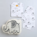Cotton Night Suit for Kids | Elephant Design | White & Black