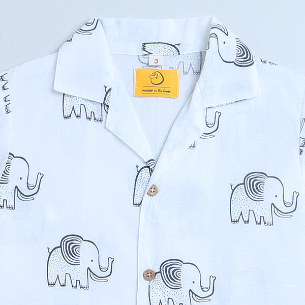 Cotton Night Suit for Kids | Elephant Design | White & Black