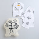 Cotton Night Suit for Kids | Monkey Design | White & Black