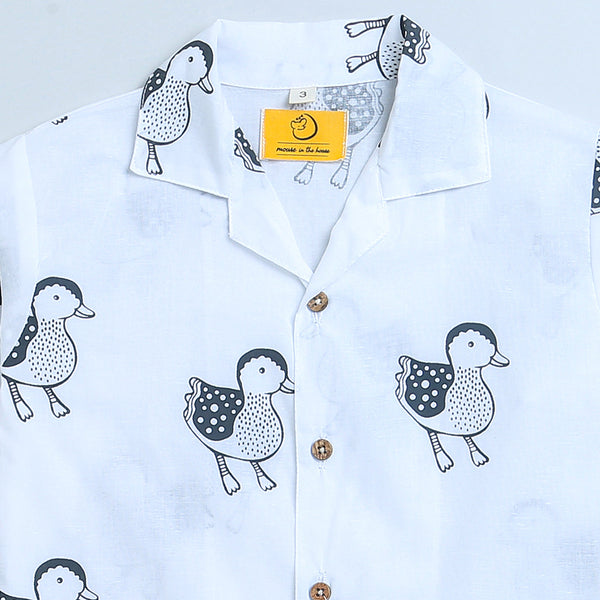 Cotton Night Suit for Kids | Duck Design | White & Black