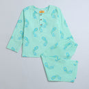 Cotton Night Suit for Kids | Mermaid Design | Sea Blue.