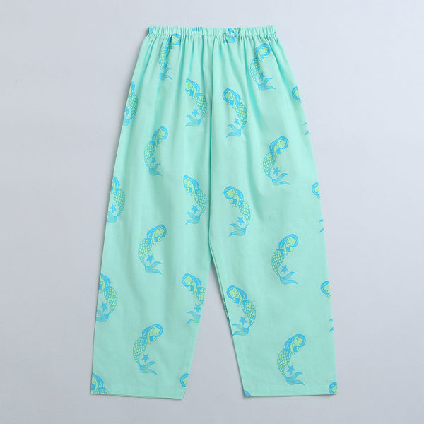 Cotton Night Suit for Kids | Mermaid Design | Sea Blue