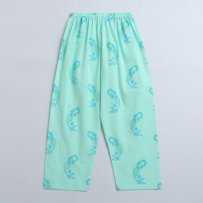 Cotton Night Suit for Kids | Mermaid Design | Sea Blue