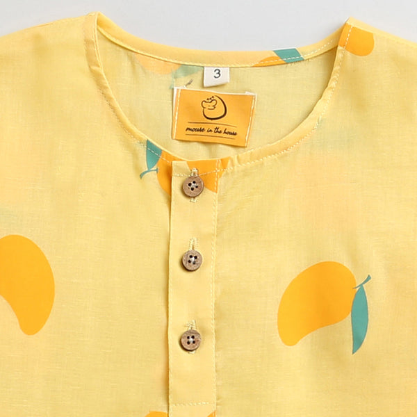 Cotton Sleepwear Kurta Set | Unisex | Printed | Light Yellow