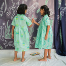 Cambric Cotton Dress for Girls | Mermaid Design | Sea Blue