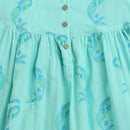 Cambric Cotton Dress for Girls | Mermaid Design | Sea Blue
