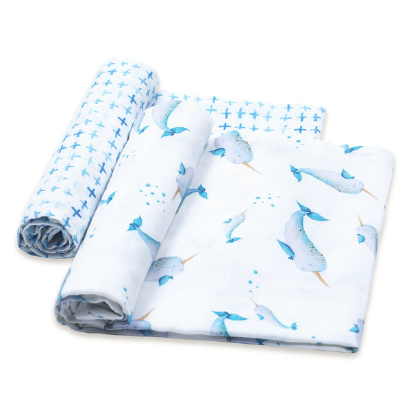 Bamboo Muslin Baby Swaddle | Blue | 105 x 105 cm | Set of 2