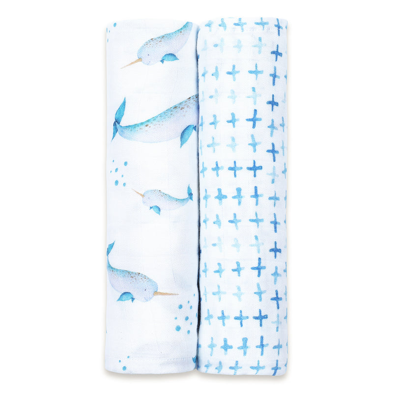 Bamboo Muslin Baby Swaddle | Blue | 105 x 105 cm | Set of 2