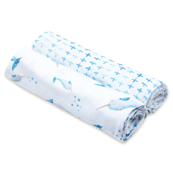 Bamboo Muslin Baby Swaddle | Blue | 105 x 105 cm | Set of 2