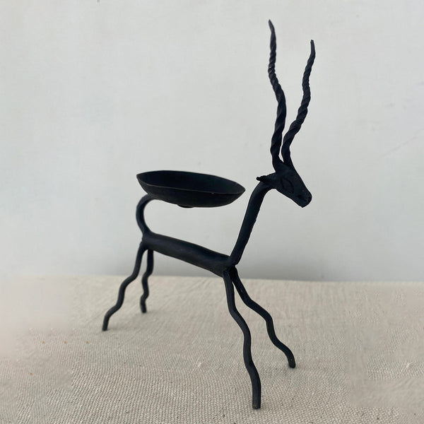 Wrought Iron Tea Light Holder | Candle Stand | Deer Design | Black | 6 inches