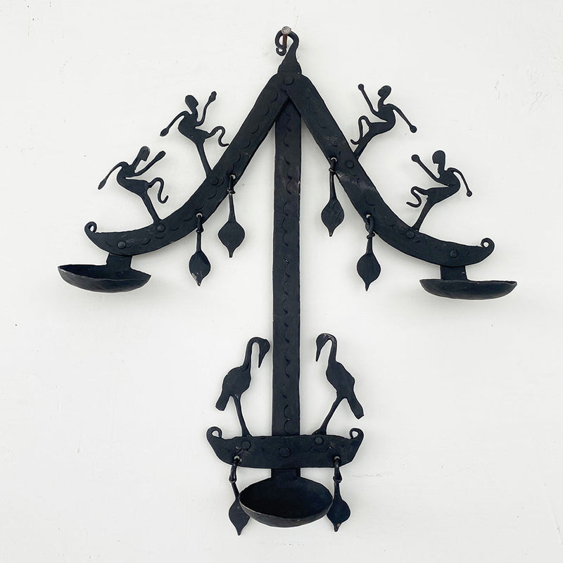 Wrought Iron Candle Holder | Tea Light Stand | Wall Hanging | Black | 10 inches