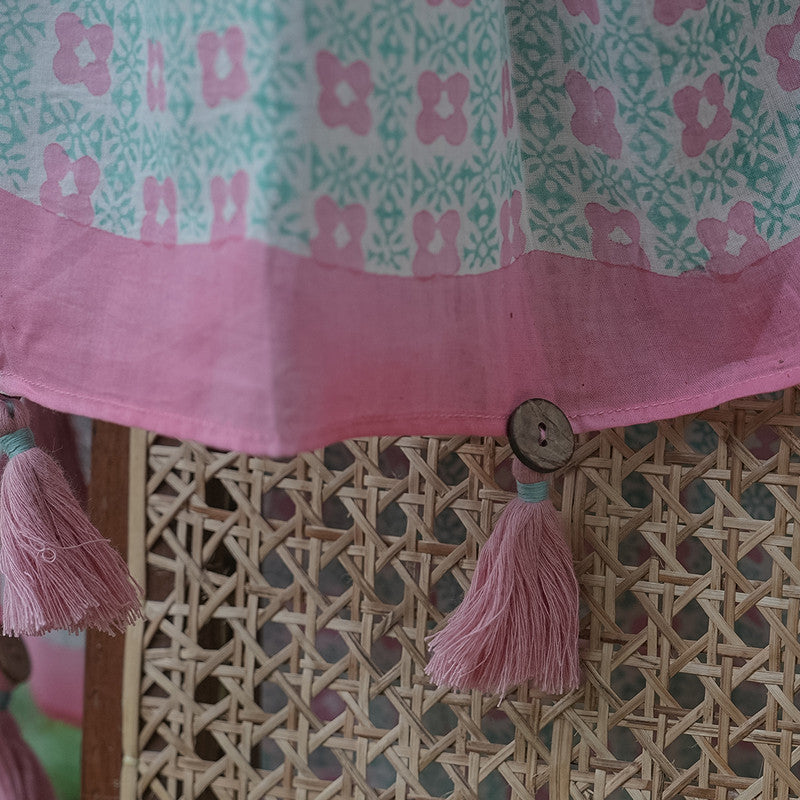 Mul Cotton Saree & Blouse Piece | Hand Block Printed | Pink and Green