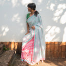 Mul Cotton Saree & Blouse Piece | Hand Block Printed | Pink and Green