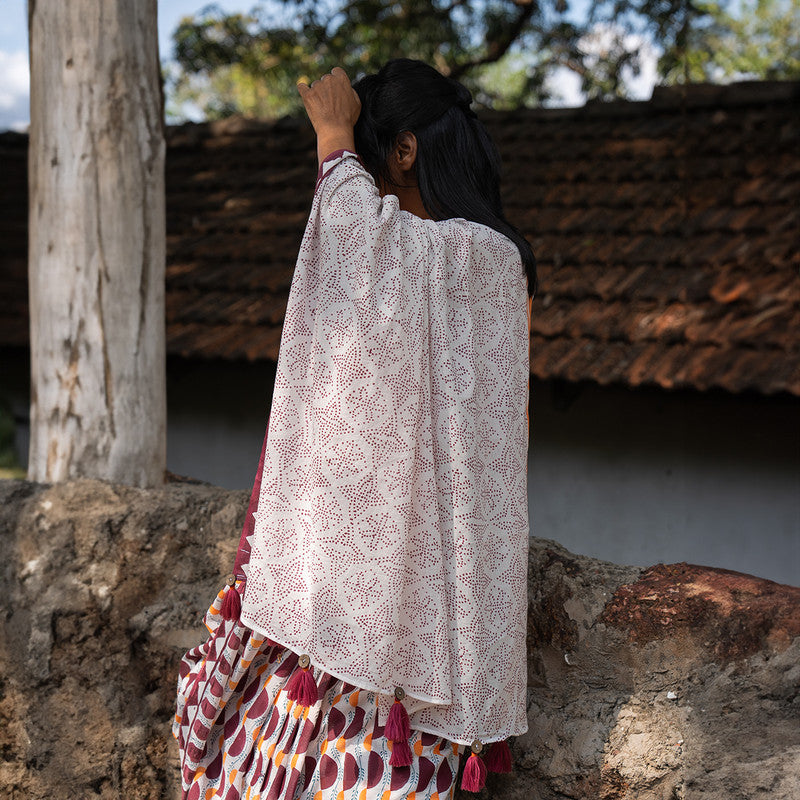 Mul Cotton Printed Saree & Blouse Piece | Hand Block Print | Maroon