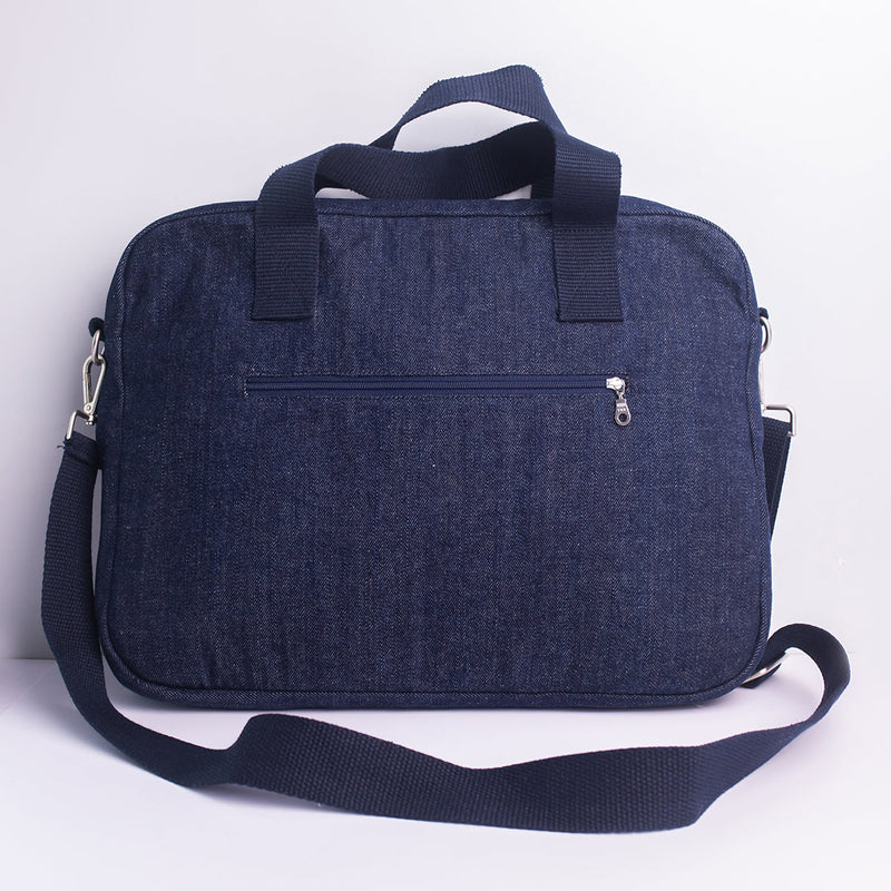 Upcycled Denim Laptop Messenger Bag | Blue