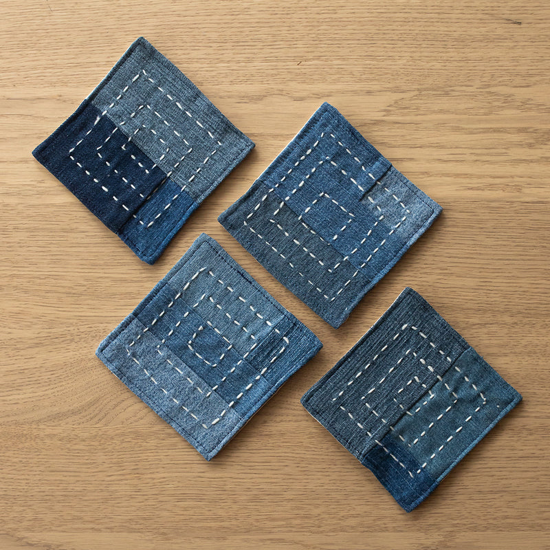 Upcycled Denim Table Coasters | Boxed Design | Blue