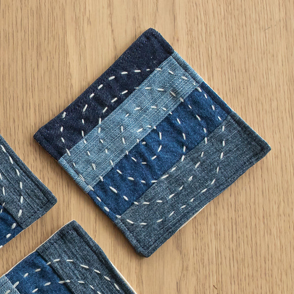 Upcycled Denim Table Coasters | Spiral Design | Blue