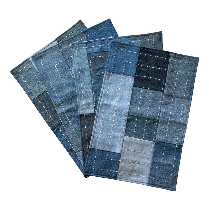 Upcycled Denim Table Mats | Boxed Design | Blue