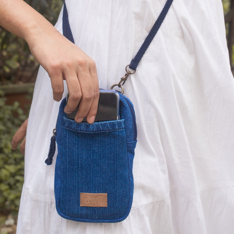 Upcycled Denim Mobile Sling Bag | Blue