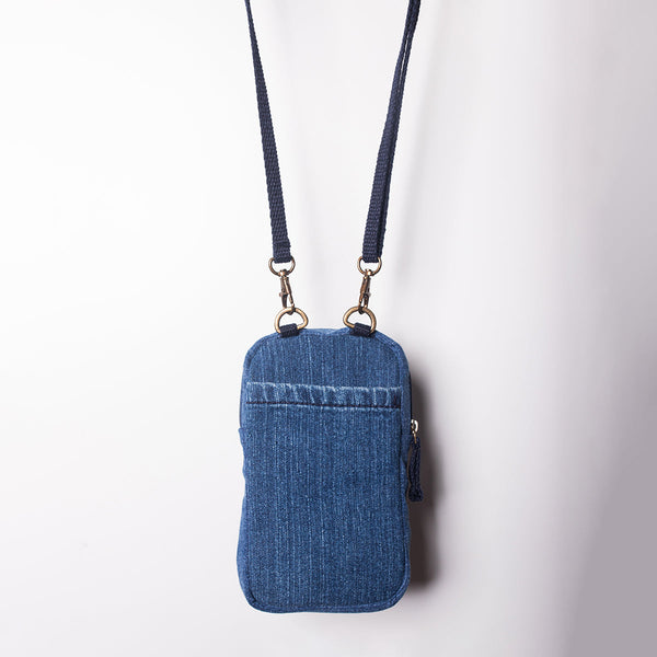 Upcycled Denim Mobile Sling Bag | Blue