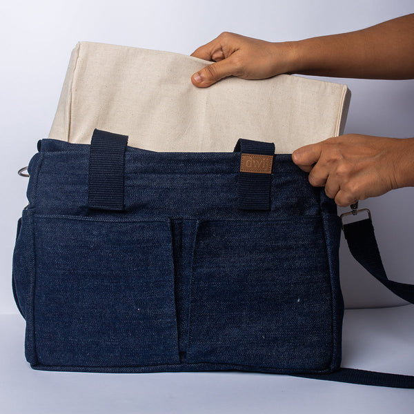 Upcycled Denim Tote Bag | Removable Insert | Blue