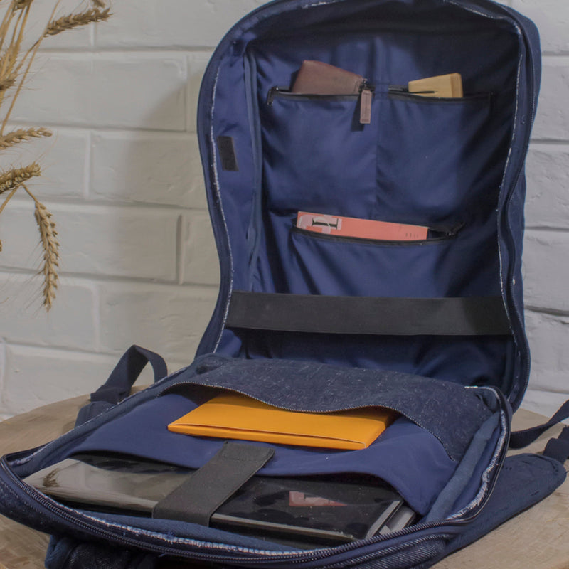 Upcycled Denim Office Backpack | Blue